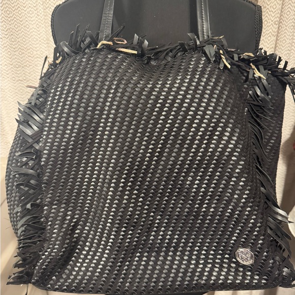 Black Woven Fringe Tote Bag Vince Camuto Excellent condition soft leather - Picture 11 of 12